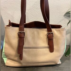 Charming Charlie Purse Faux Leather Handbag with Adjustable Straps beige & green